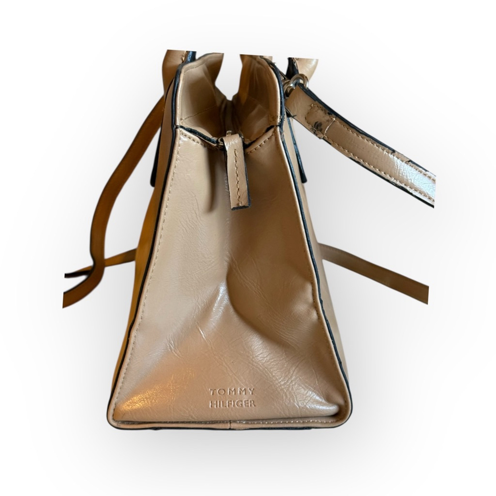 Tommy Hilfiger Double Top Handle Removable Shoulder Strap Beige Small Bag Purse - Picture 3 of 10